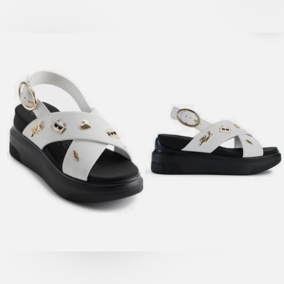KARL LAGERFELD PARIS Tilda Graphic Pin Sandals NWOT - Picture 3 of 11